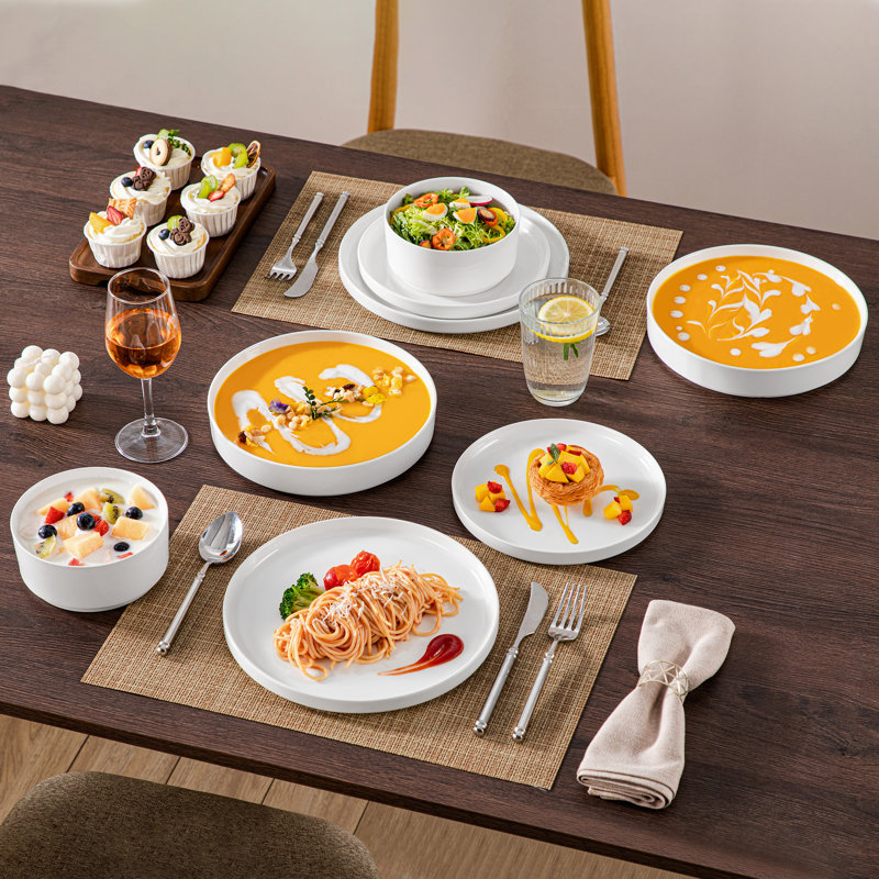 24 Piece Porcelain China Dinnerware Set - Service for 6, White