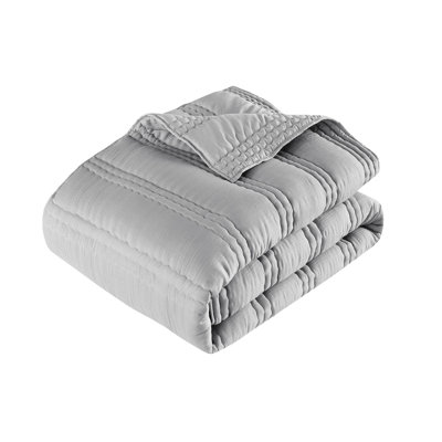 3 Pcs Full/Queen Gauze Quilt Gray With 2 Shams - Soft Filled, Channel Quilting, Crinkle Look, Skin Safe Textile, Proof Filling, Quilting Design, Effect, Labeled, , Machine Washable For Easy Care