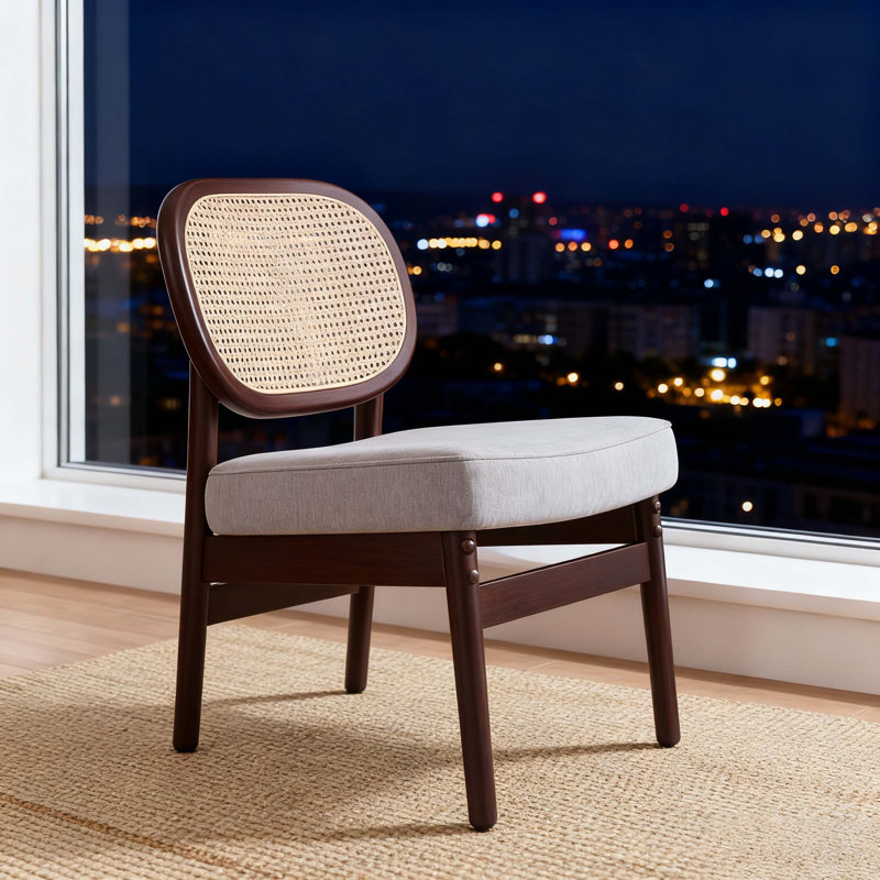 Fauteuil rembourré à dossier en rotin, Beige