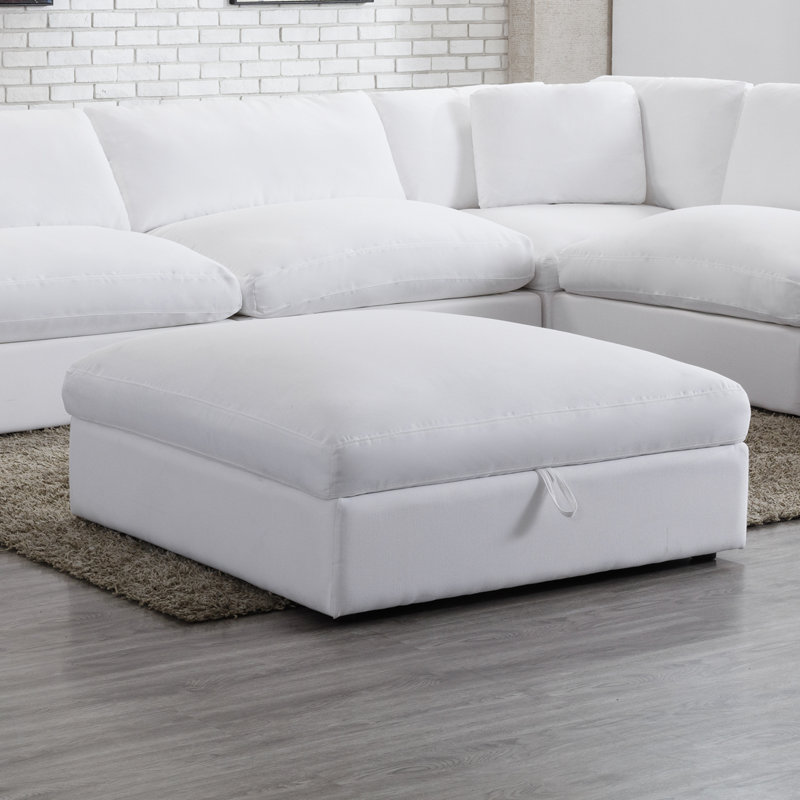 Repose-pieds carré avec rangement Haruyoshi, Mélange de polyester blanc
