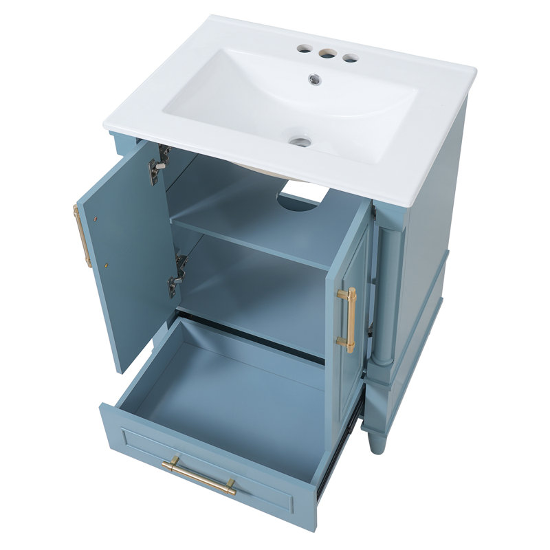 Meuble-lavabo moderne avec tiroir et dossier ouvert, Light Blue