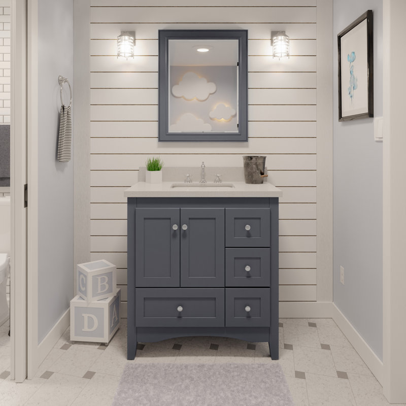 Abbey 36" Coastal Blue Pine Bathroom Vanity with Quartz Top