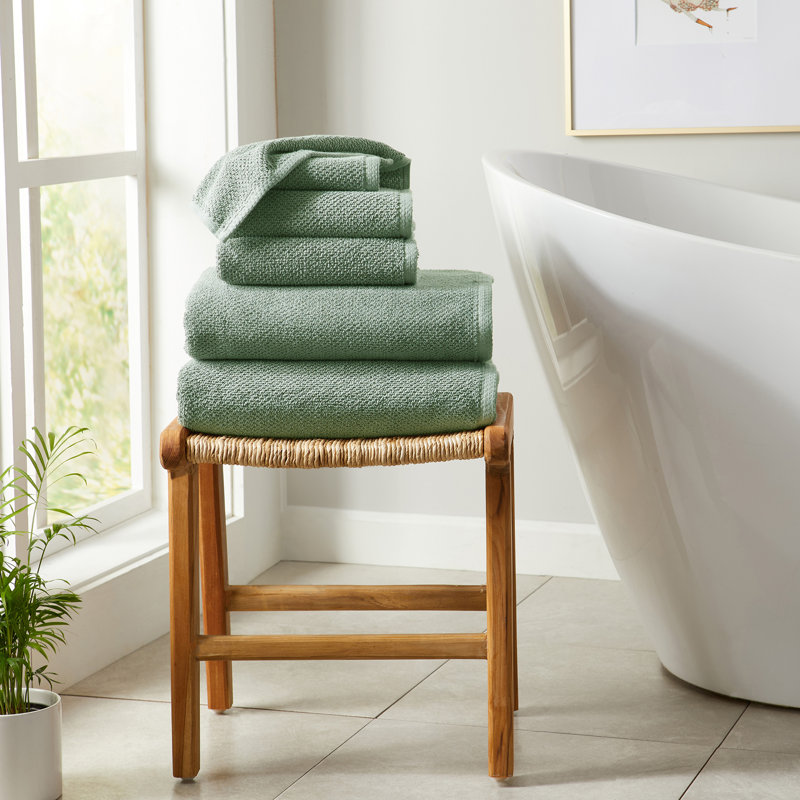 Eucalyptus Green Cotton Quick Dry Textured 6-Piece Towel Set