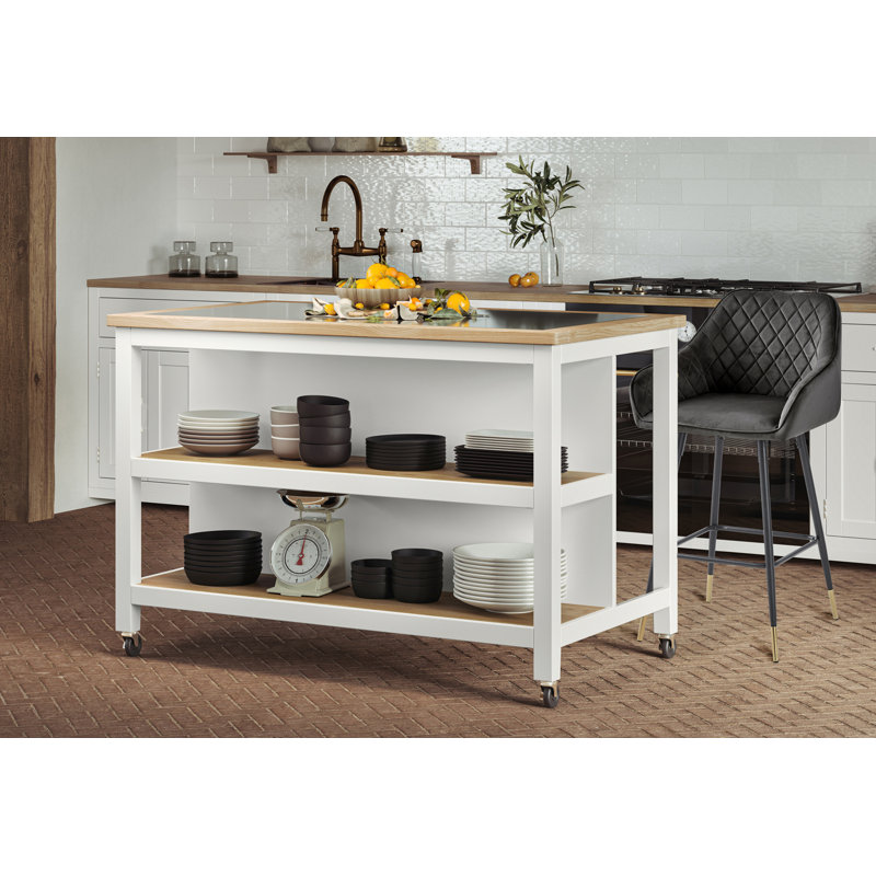 Mounia Granite Top Kitchen Island, White