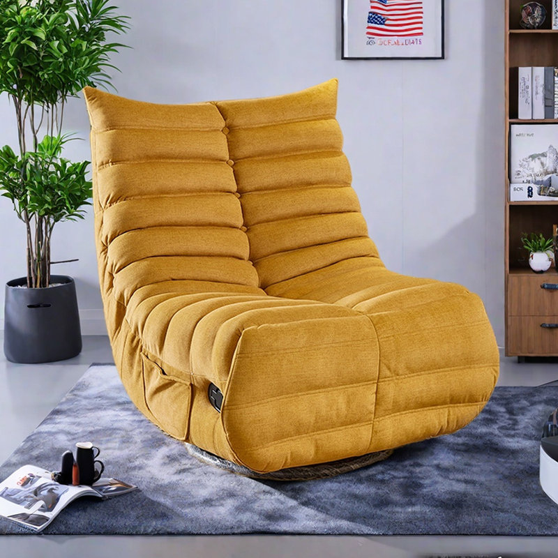 Ergonomic Functional Recliner with Storage Pocket, Yellow Polyester Fiber