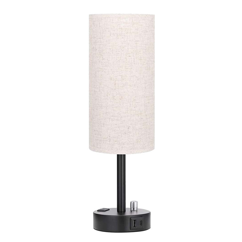 Lampe de chevet avec port de charge USB-A USB-C Ampoule en lin 6 W à intensité variable