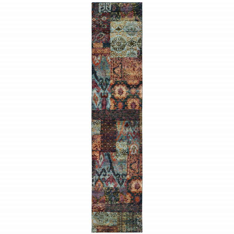Tapis de couloir abstrait bleu et rouge 2 pi x 10 pi
