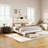 Queen Size Bed with 2 Storage Drawers & Upholstered Headboard, Platform Bed Frame with Led Lights & Charging Station, White-886229518-886229514