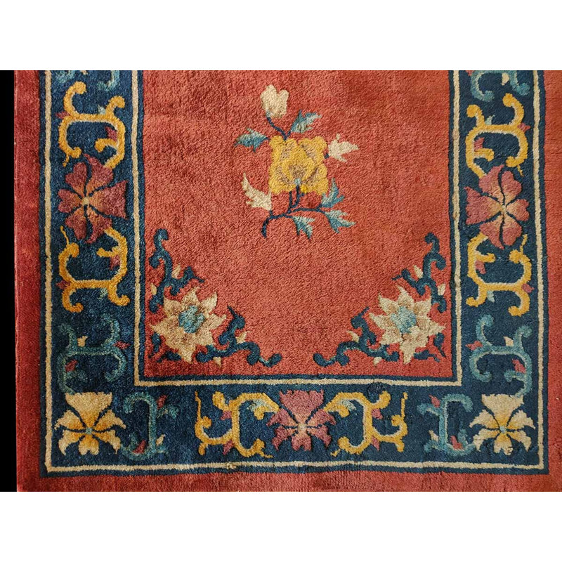 Hand Knotted Pile Antique 1920s Allover Floral Chinese Art Deco Rug