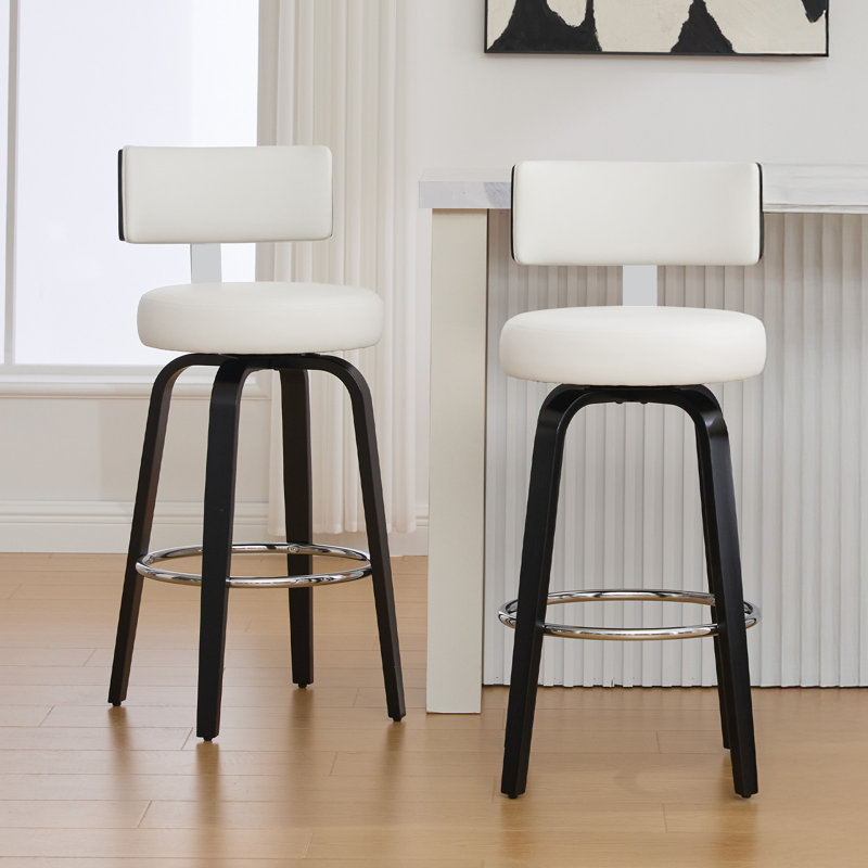 Sonja Swivel Upholstered Counter Stool, Bar Stool (29" Seat Height), White Seat/Black Frame