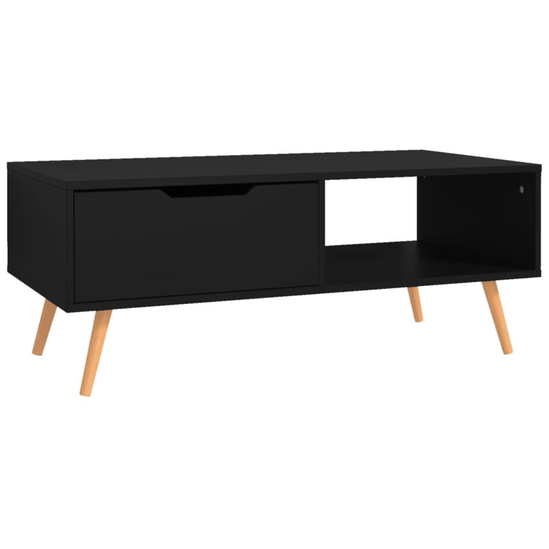 Jakylie Manufactured Wood Frame Single Coffee Table with Storage, Black