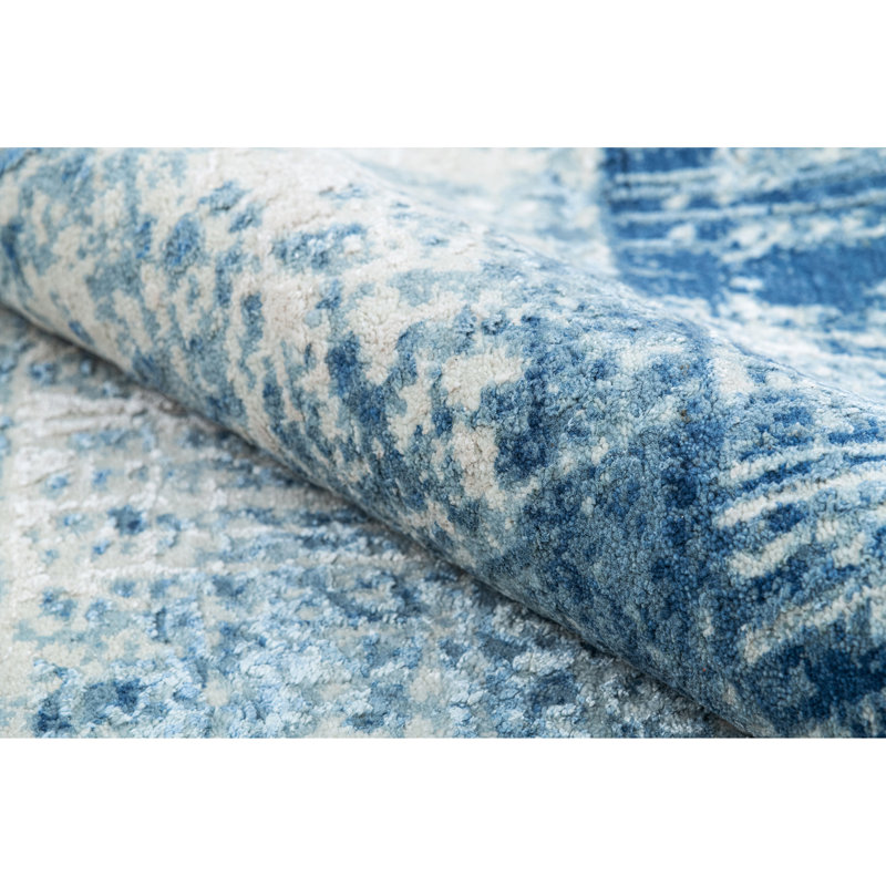 High-Quality Hand-Knotted Silver And Blue Area Rug, Rectangle 6' x 9'