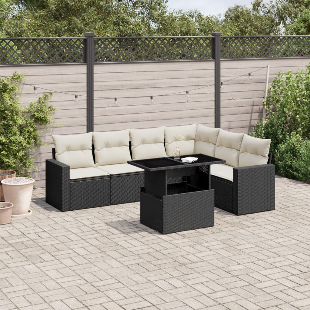 Vidaxl 7-Tlg. Garten-Sofagarnitur Mit Kissen Schwarz Poly Rattan