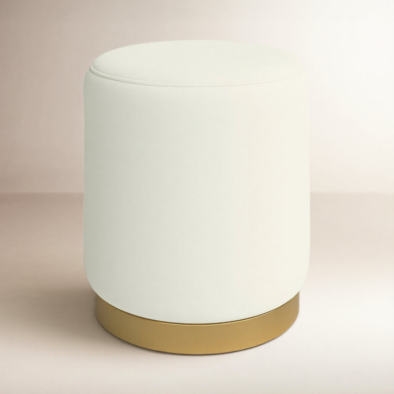 Fresno 16" Wide Velvet Round Standard Ottoman, Gold, White