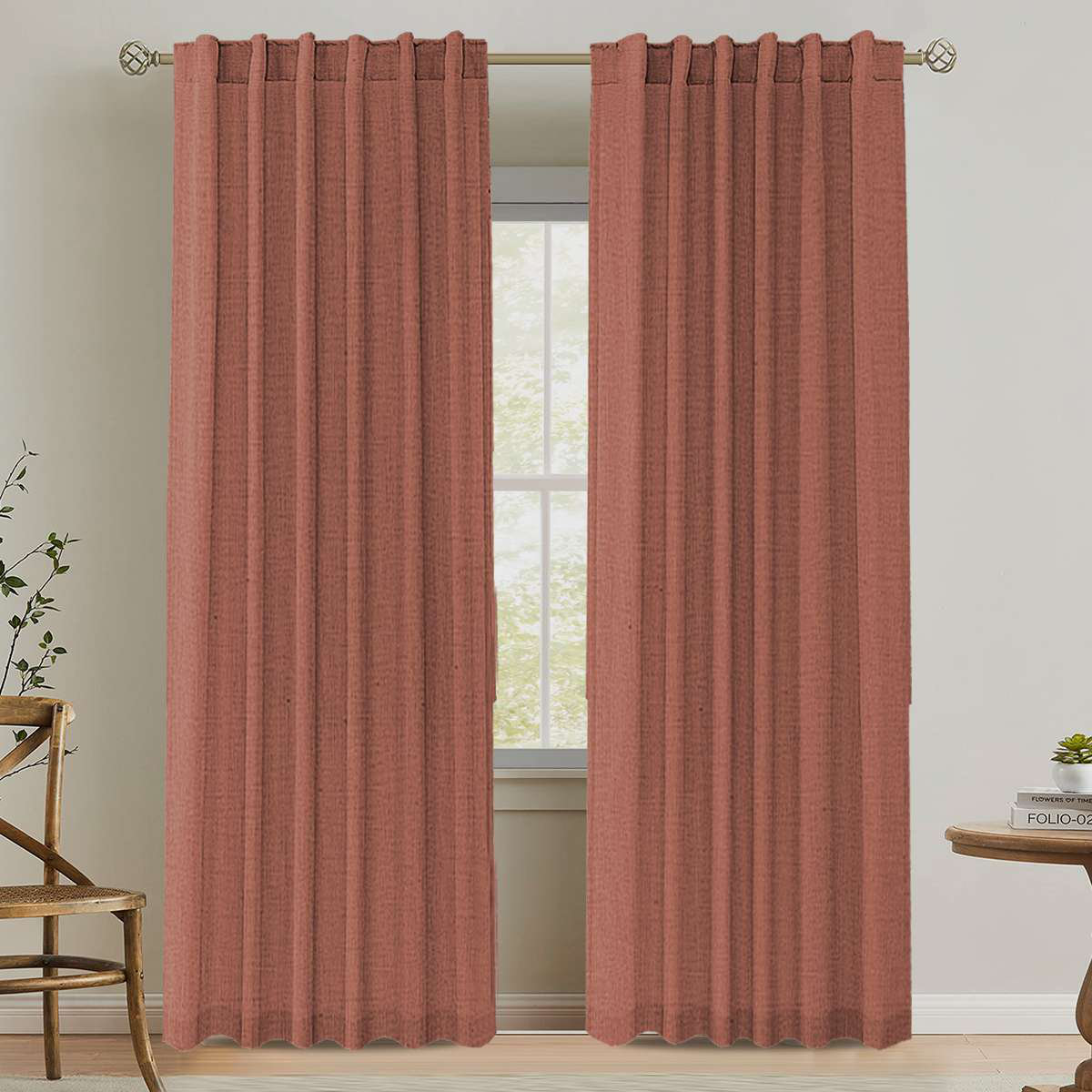 Linen Curtains for Living Room 2 Panels Back Tab Loop Pocket Textured Light Filtering Semi Sheer Rustic Farmhouse Boho Curtain for Bedroom