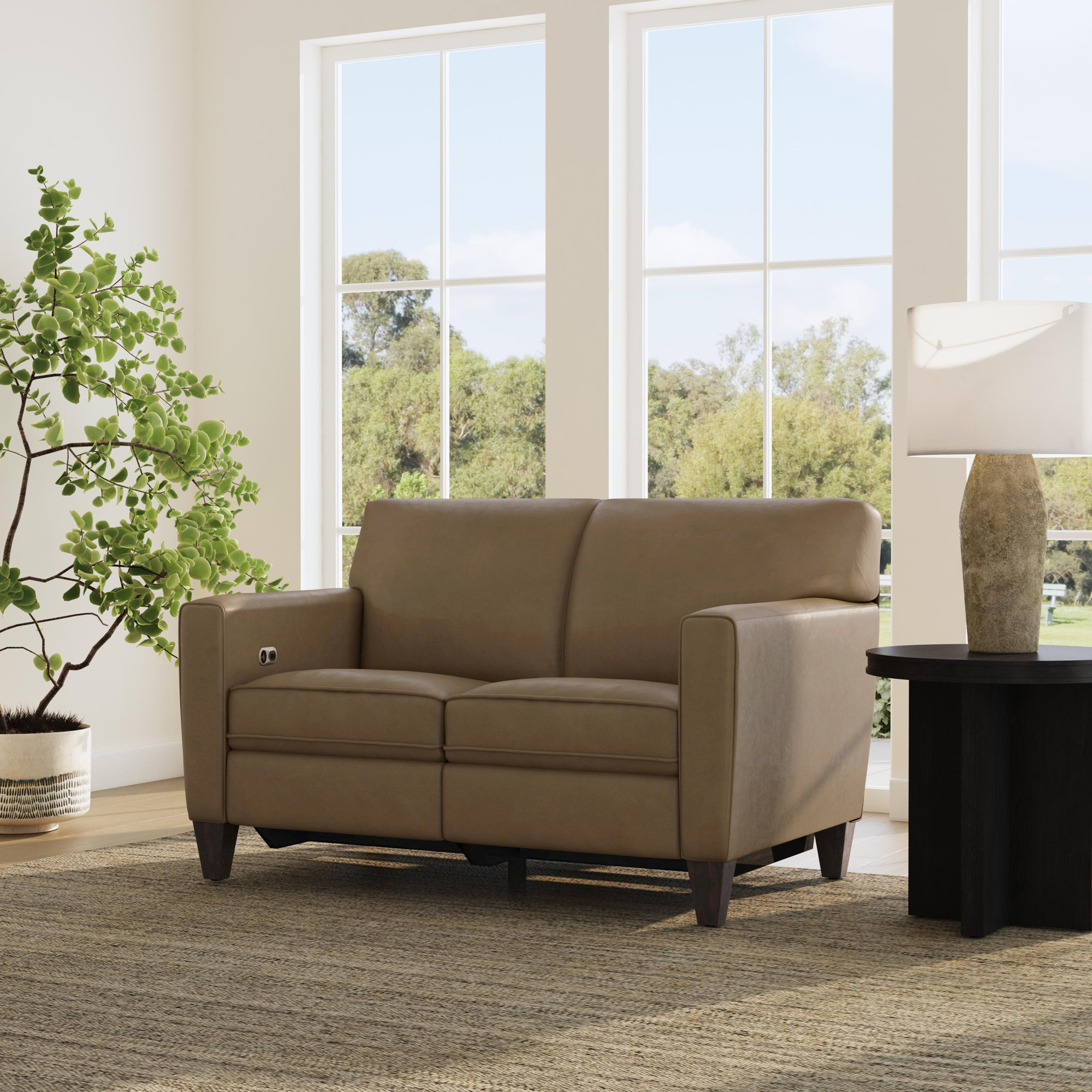 Osmin Foster Power Inclining Loveseat, Brown Top Grain Leather