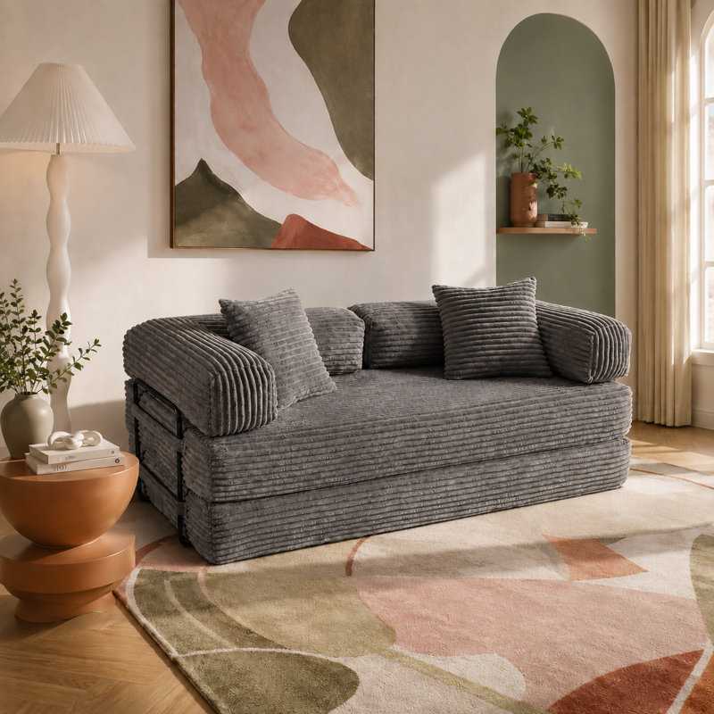 Canapé-lit convertible 80,5 po avec coussins, Gris