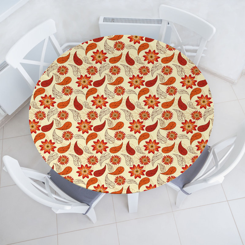 East Urban Home Orange Fitted Round Tablecloth Diameter Orange Red Peach, 51.97" Round
