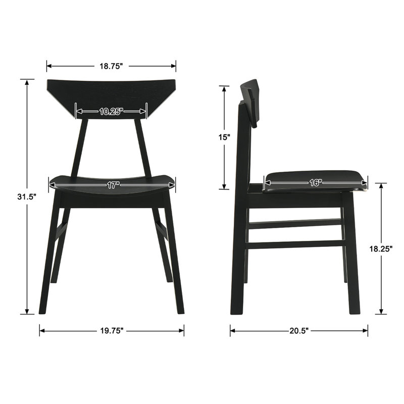 Modern Dining Chairs With Backrest, With Solid Wood Frame, For Dining Room/Living Room, Black