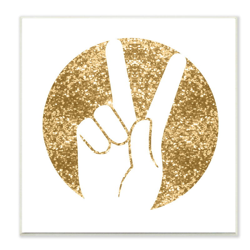 «Peace Hand Silhouette Gold», reproduction d'impression, H 12 po x l 12 po x P 1,5 po, Giclée encadrée noir minuit