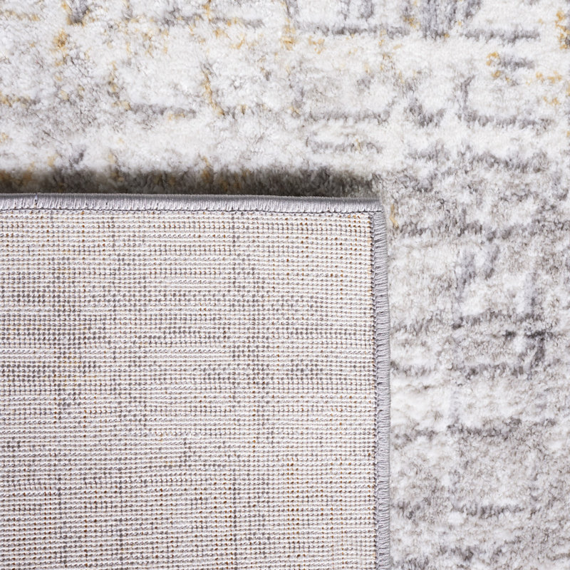 Tapis intérieur / extérieur gris clair / doré Milstein, Rectangle 5 pi 3 po x 7 pi 6 po