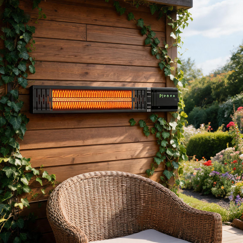 2500W Wall Mounted Infrared Patio Heater, Carbon Fibre Tube Instant Heat, Adjustable Thermostat & Remote Control,  Waterproof Outdoor Heater for Garden, Garage, Balcony, Restaurant, Black