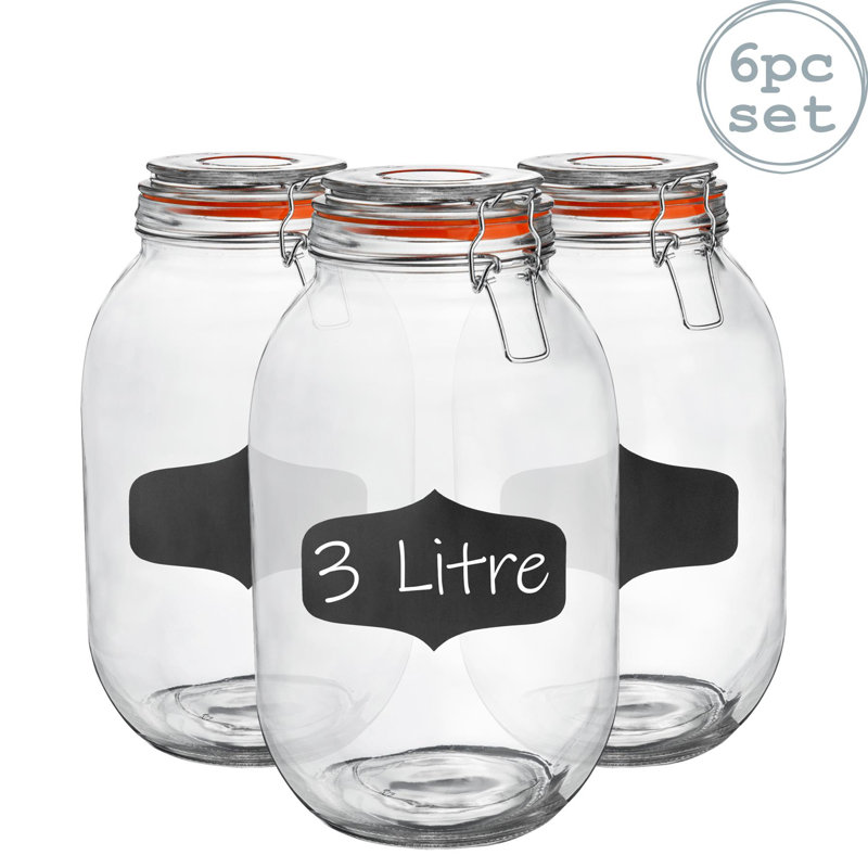 Argon Tableware - Glass Storage Jars with Labels, Orange/Clear