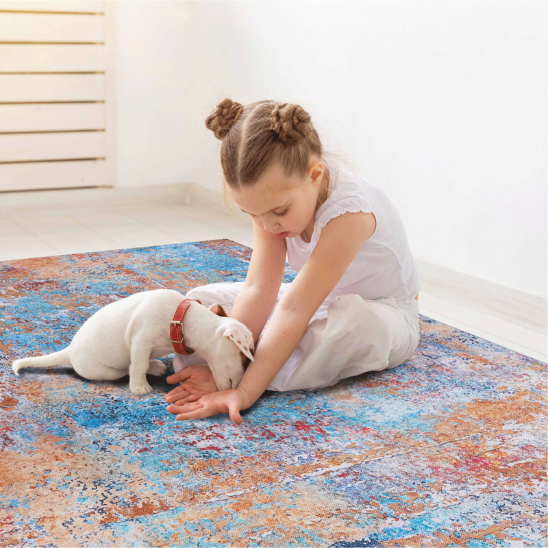 Multi Washable Rug Area Rug (Multi), Rectangle 6' x 9'