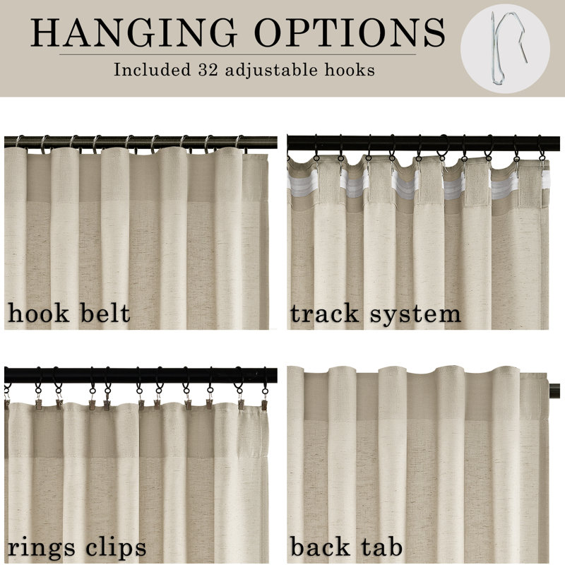 Dennan Light-Filtering Curtain with Back Tab Hooks, 52" W x 96" L, Oatmeal