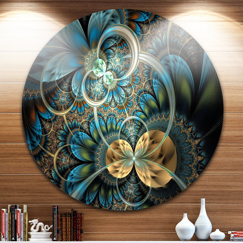«Symmetric Blue Gold Fractal Flower», impression, H 36 po x l 36 po x P 1 po, Métal