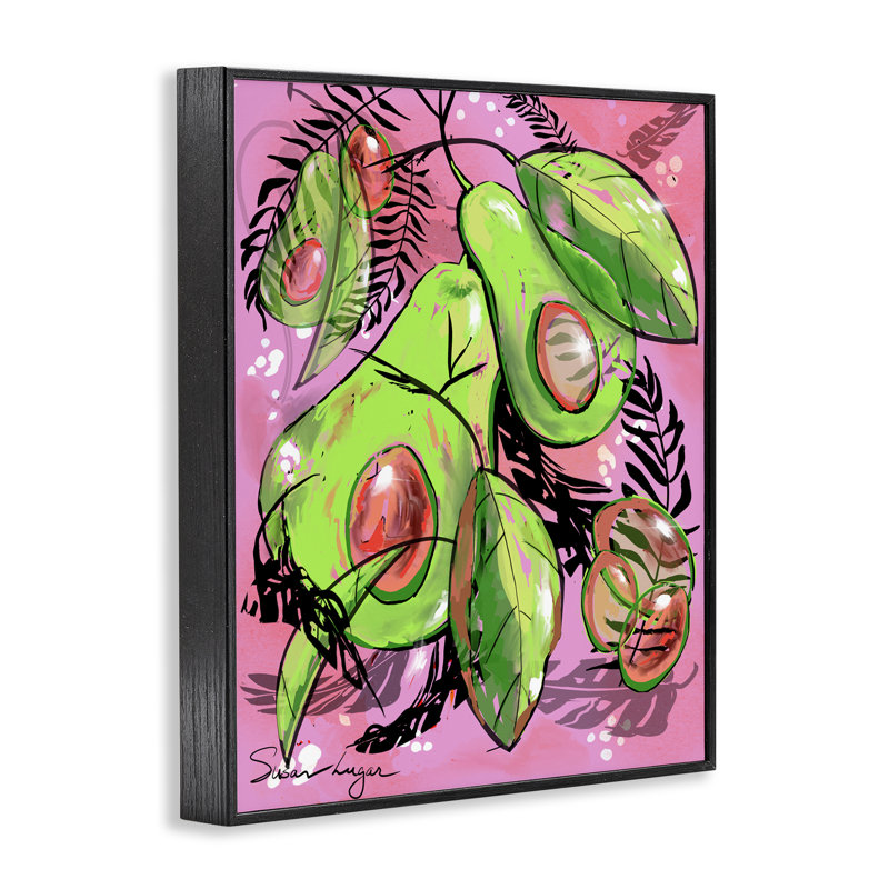 «Vibic Avocado Collage», estampe numérique, conception par Susan Lugar, H 20 po x l 16 po, Giclée encadrée noir minuit