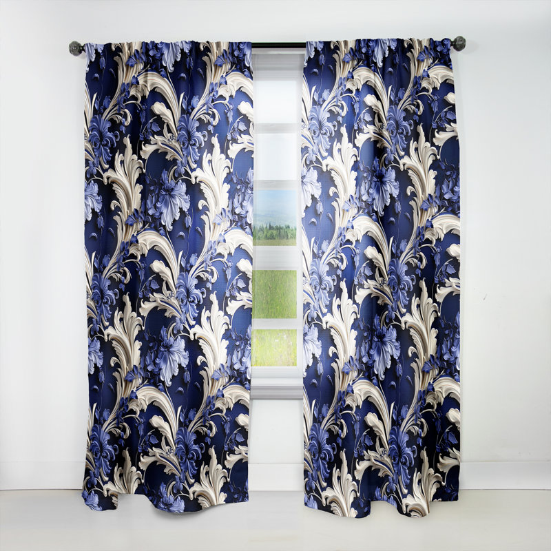Motif victorien baroque bleu cobalt I - Rideau floral - Velours obscurcissant - 1 panneau, L 52 po x L 108 po