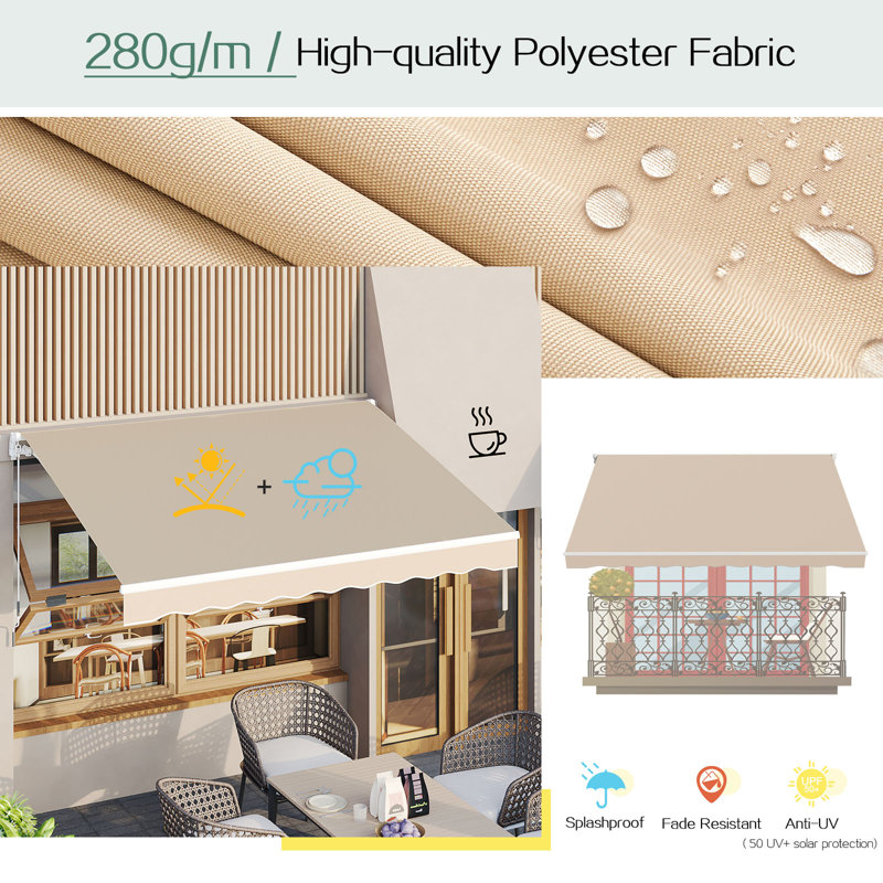 AECOJOY Manual Retraction Slope Patio Awning, Solid Color, 156" W x 96" D, Beige