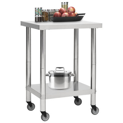 Kitchen Work Table Hotel Prep Work Table with Wheels Stainless Steel