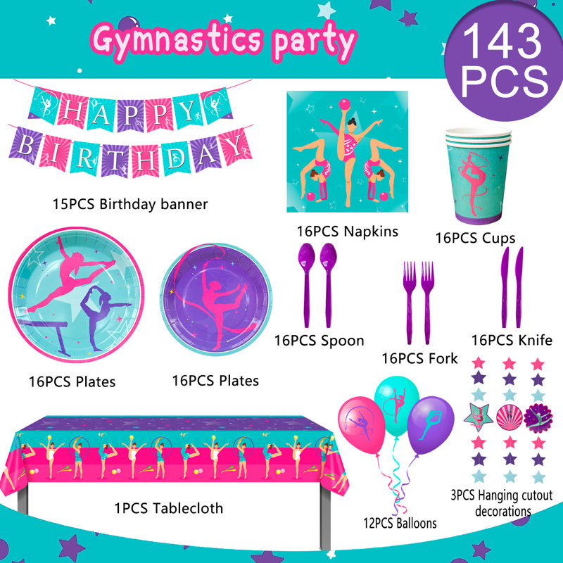 Articles de fête d'anniversaire de gymnastique, 143 pièces