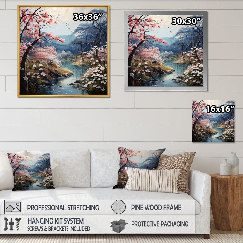 «Asian Art Eastern Elegance IV», reproduction sur toile, Cadre flottant blanc, H 36 po x l 36 po x P 1,5 po
