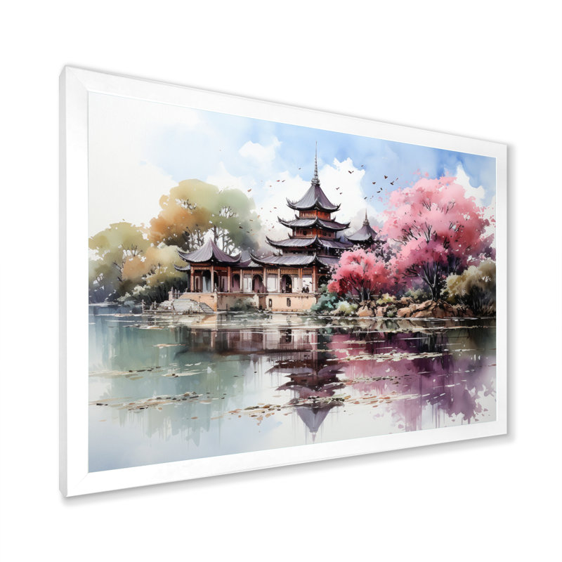 Thai Temple Reflections II - Thailand Canvas Wall Art, H 34 po x l 44 po x P 1,5 po, Cadre photo blanc