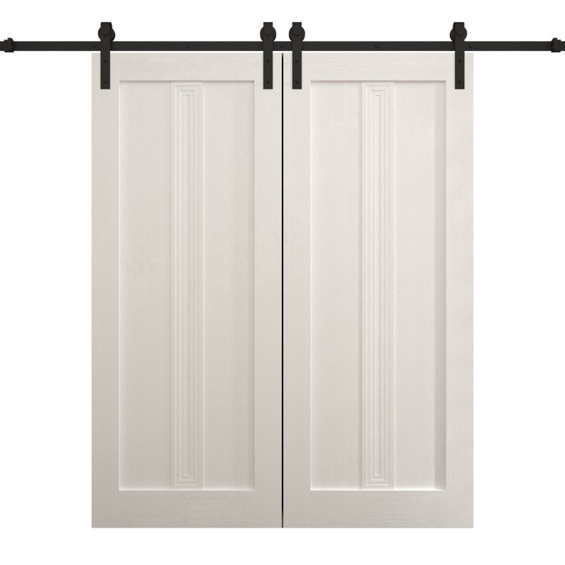 Porte de grange double moderne | Ego 5006 | Ensemble de rails | Portes intérieures solides, Chêne blanc peint, 36 po x 84 po