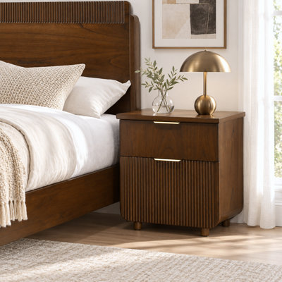 Doland 22.8" W Mid-Century Modern Fluted Solid Wood Nightstand