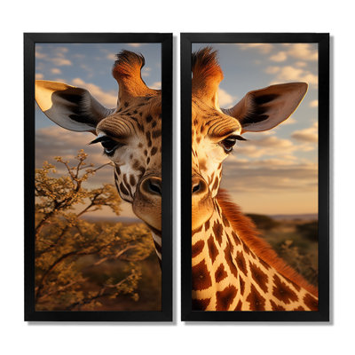 «Giraffe Portrait Vibrant», ensemble de 2 reproductions d'art sur toile, animaux beiges
