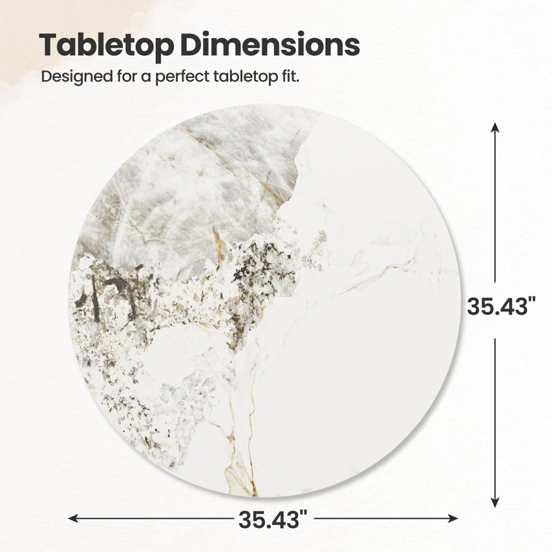 Plateau de table rond en pierre frittée blanche brillante – Plateau de remplacement à monter soi-même pour salle à manger familiale, cuisine, location, rénovation de maison, terrasse, camping et bricolage extérieur