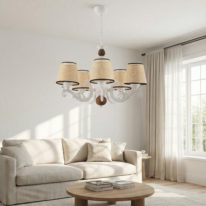 Lustre rétro 5 lumières, Noir/crème, Blanc