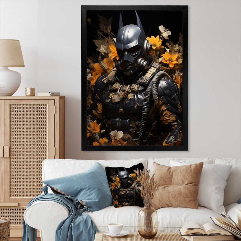Gotham Greenery Batman Blooms - art mural Pop Art, H 20 po x l 12 po x P 1 po, Cadre simple noir