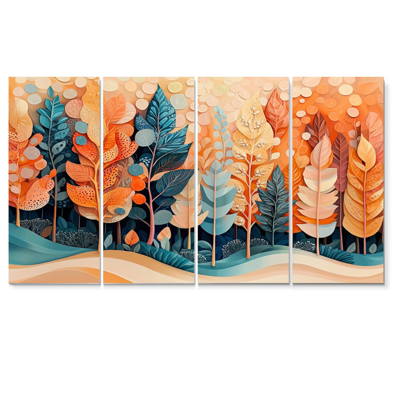 4 saisons d'arbres forestiers Drem Fragments III - Saisons - Art mural traditionnel pour le salon, 4, H 32 po x l 64 po