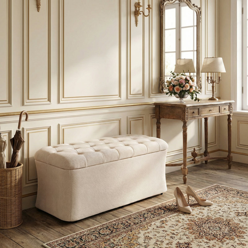 Banc rembourré avec rangement de 40 po de large Charleroi, Beige