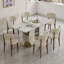 Ensemble de table de salle à manger 63 pièces 63 po avec rangement pour 6 personnes, plateau de table en pierre brûlée résistante aux égratignures, base en bois massif doré élégant et 6 chaises en polyuréthane blanc-467725279