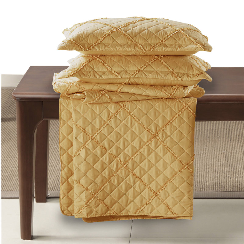 Fairdale Polyester Solid Colour Bedspread with Pillow Shams Included, 250 x 270 cm Bedspread - 2 Shams, Mustard