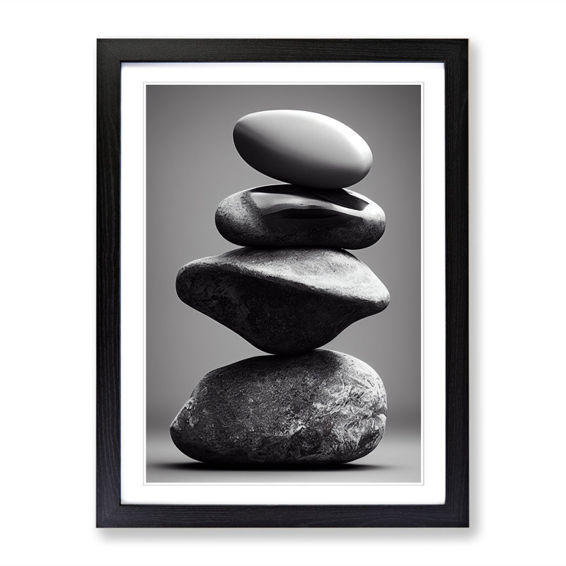 Pebbles Zen Stones Stacked Vol.1 1 Piece Single Picture Frame Wall Art, 64cm H x 46cm W x 2cm D, Oak