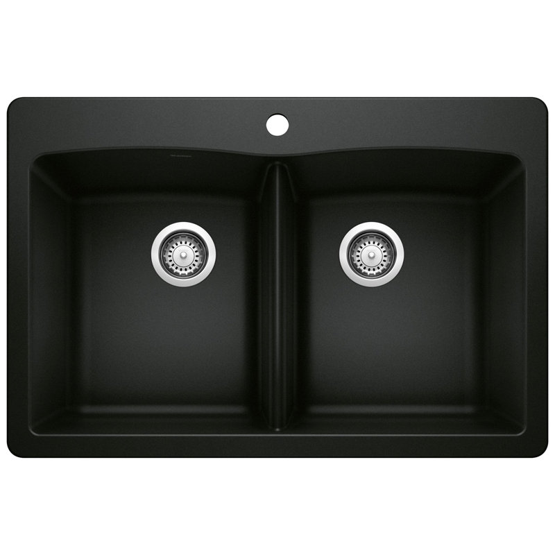 Diamond SILGRANIT 33" 50/50 Double Bowl Dual Mount Kitchen Sink, Coal Black