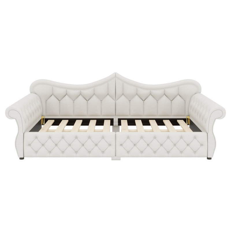 Nailhead Decor Upholstered Daybed with LED, Beige